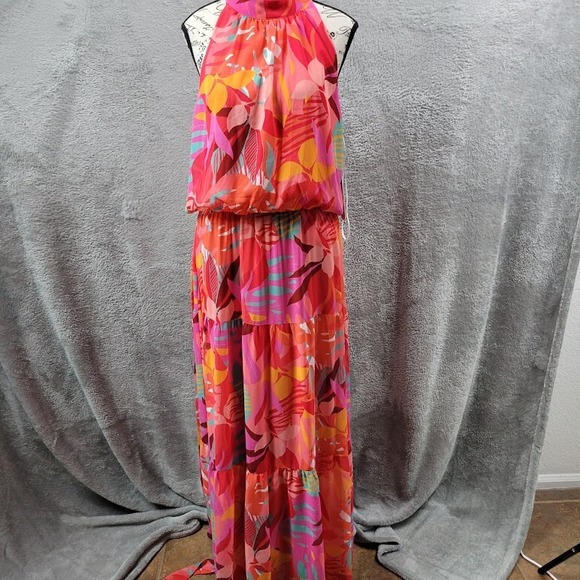 Julia Jordan Maxi Dress Womens 12 Colorful Floral Chiffon Sleeveless Flowy $119 - Picture 1 of 11
